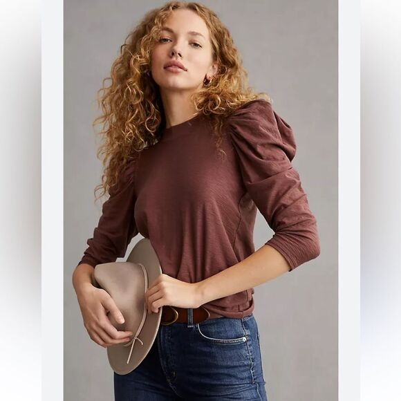 Nation Puff sleeve blouse size small brown - Picture 1 of 6